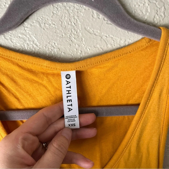 Athleta Women's Dress XXS Della Mustard Yellow Ruched Tank Athleisure Summer - Picture 6 of 9